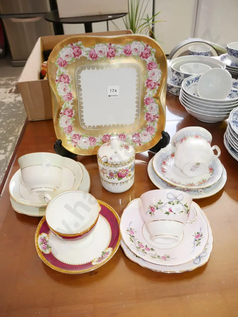 German floral plate, trios, cup & saucer, jam pot Image 1++