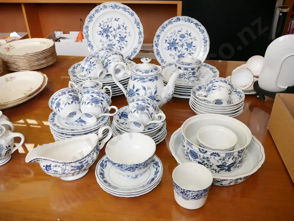 Japanese blue Chatham dinnerware items, plates, cups, saucers, teapot, etc Image 1++