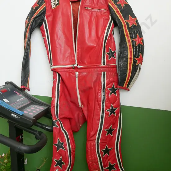 BEL branded red leather motorcycle all in one leathers (size unkown)