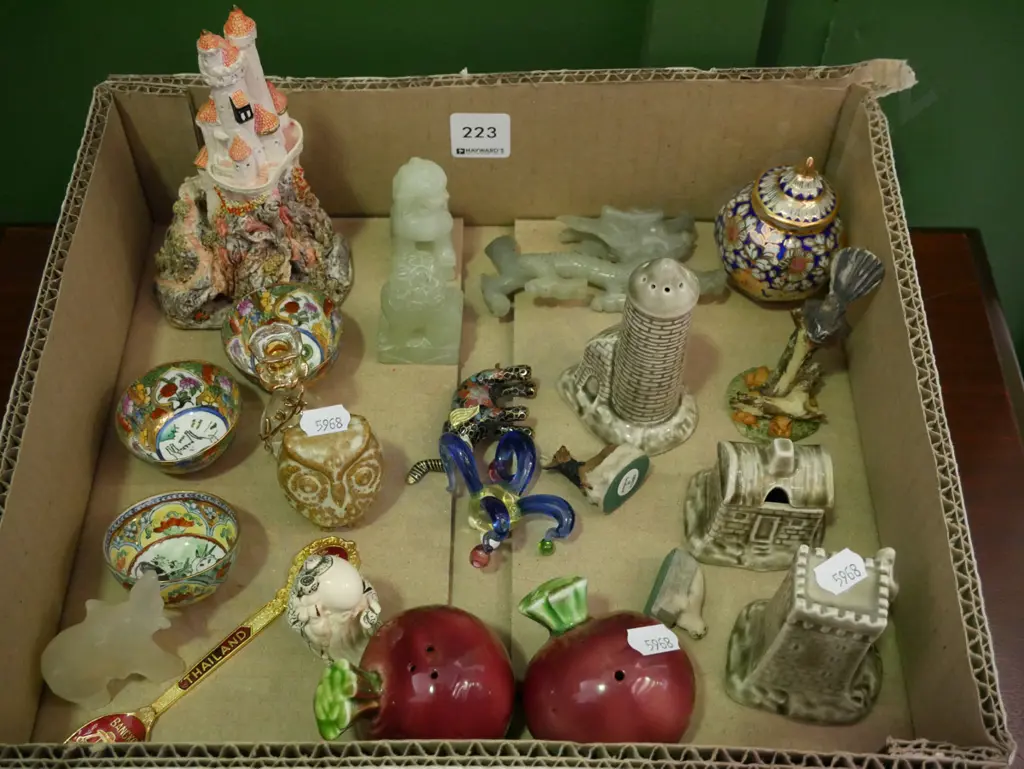 box; soap stone figurines, salt and peppers, small Asian bowls etc Image 1++