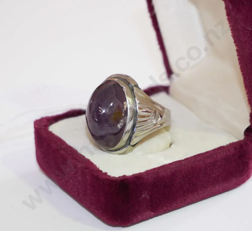 silver dress ring with purple stone Image 1++