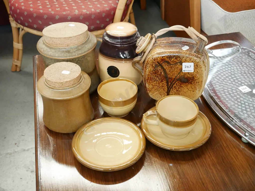 storage canisters, studio pottery flask, cups etc Image 1++