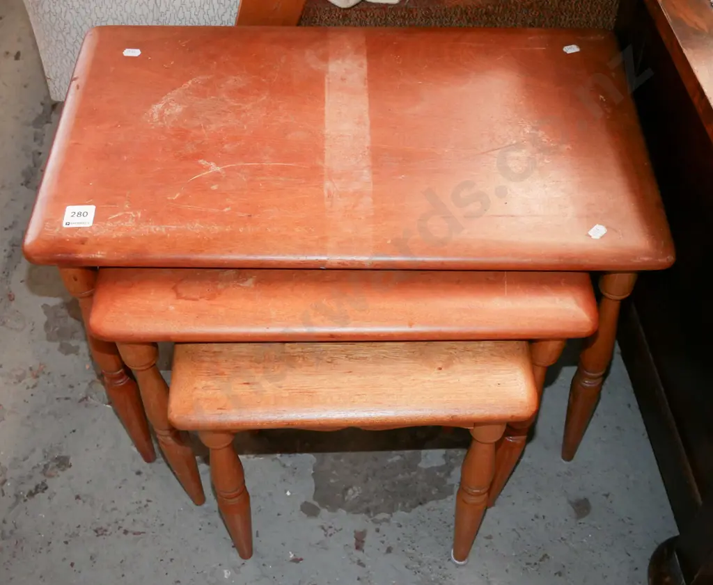 restorer's mid century mahogany nest of 3 tables Image 1++