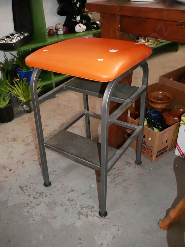 orange vinyl upholstered kitchen step stool Image 1++