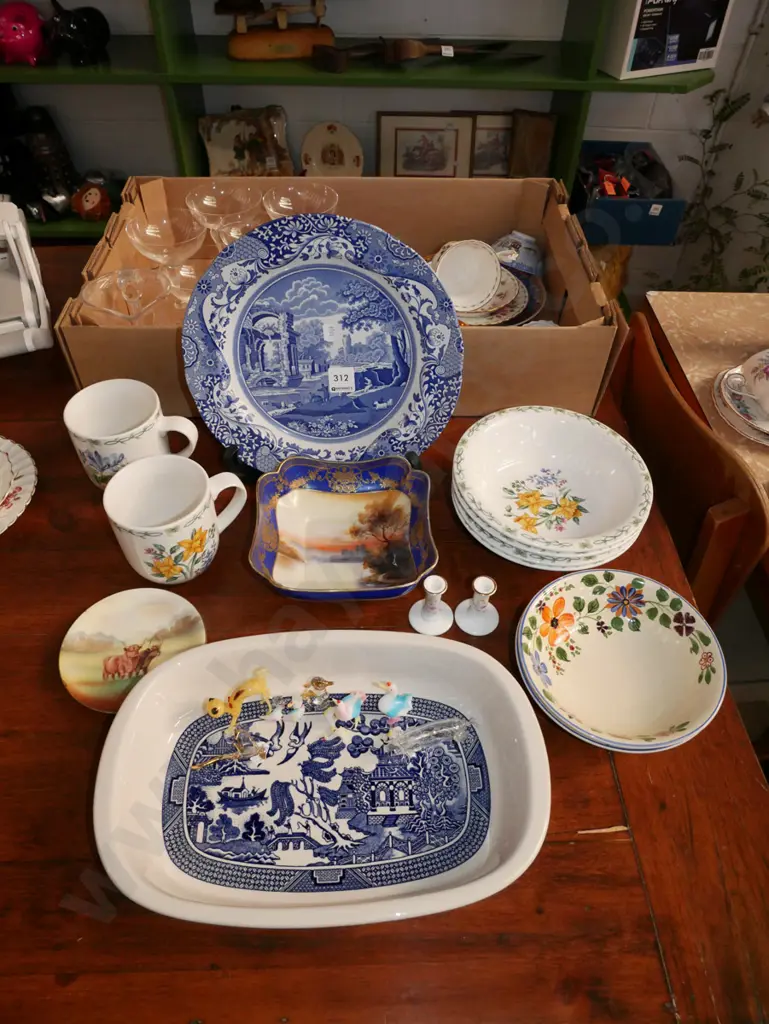 willow pattern baking dish, floral bowls, coffee cups, small glass figurines etc Image 1++