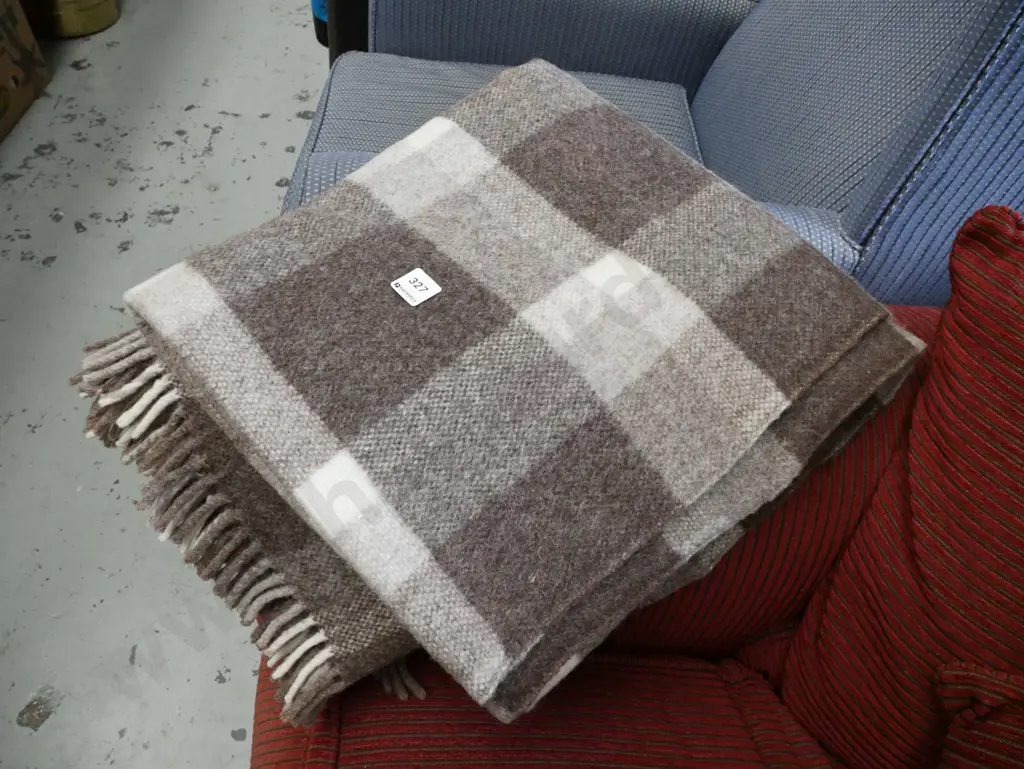 brown checked woollen blanket Image 1++