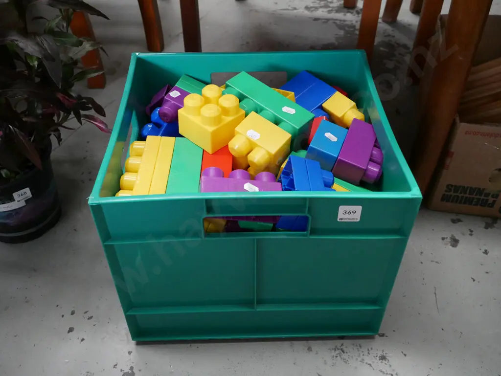 green tub of large plastic building blocks Image 1++
