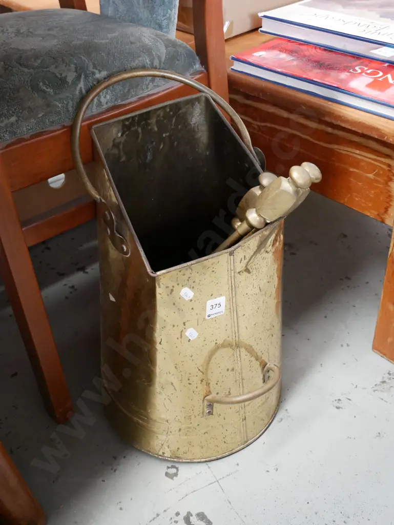 brass coal scuttle, fire utensils Image 1++