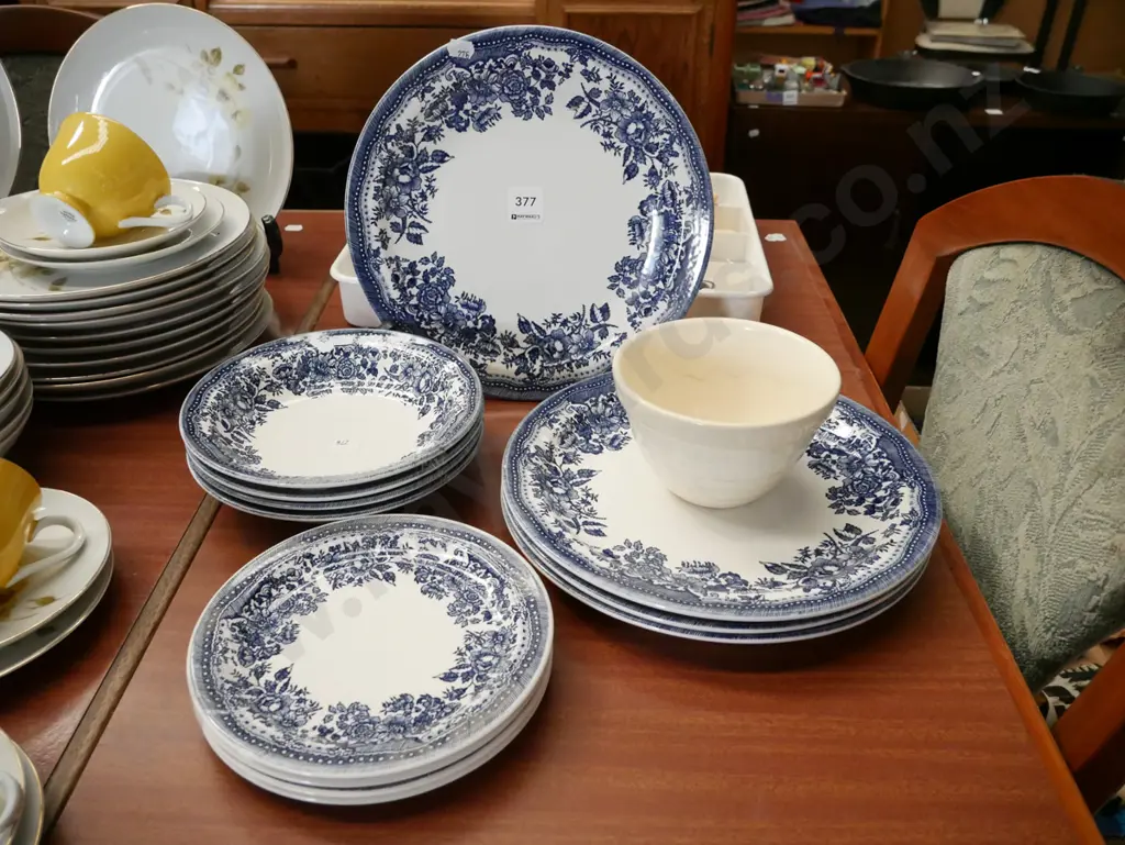 blue and white Crown Lynn plates, bowls, small mixing bowl Image 1++