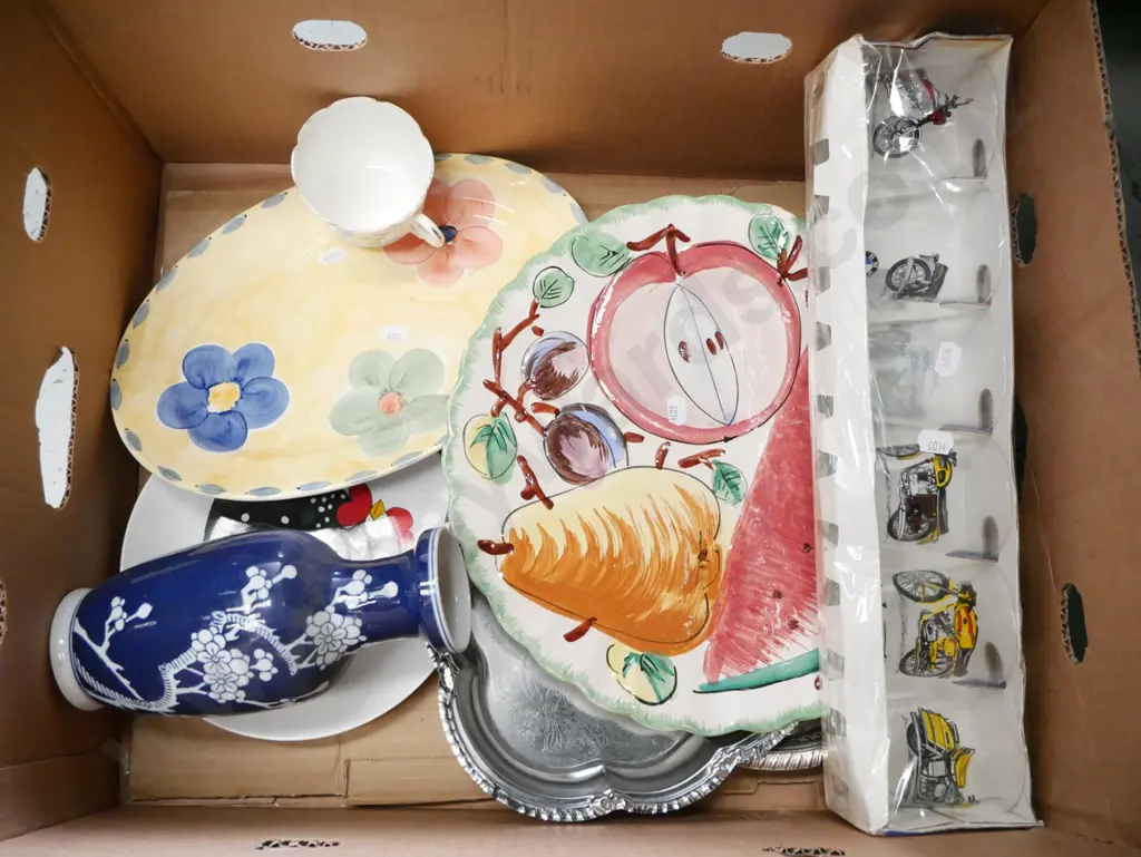 box; cake plates, motor cycle tumblers sets, vase etc Image 1++