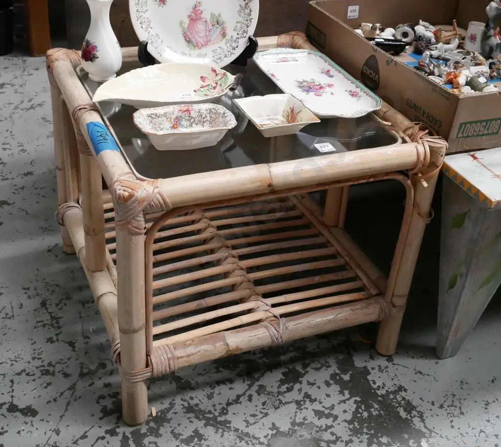 bamboo and glass top end table Image 1++