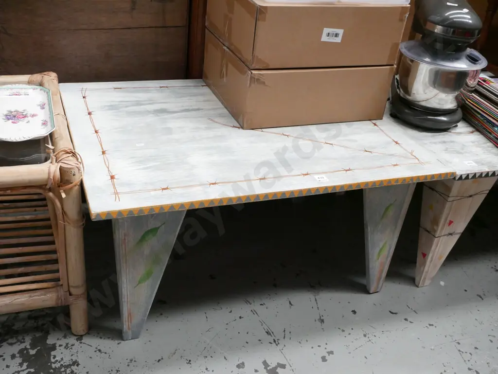 hand painted barb wire decorated coffee table H-410 W-800 D-600 Image 1++