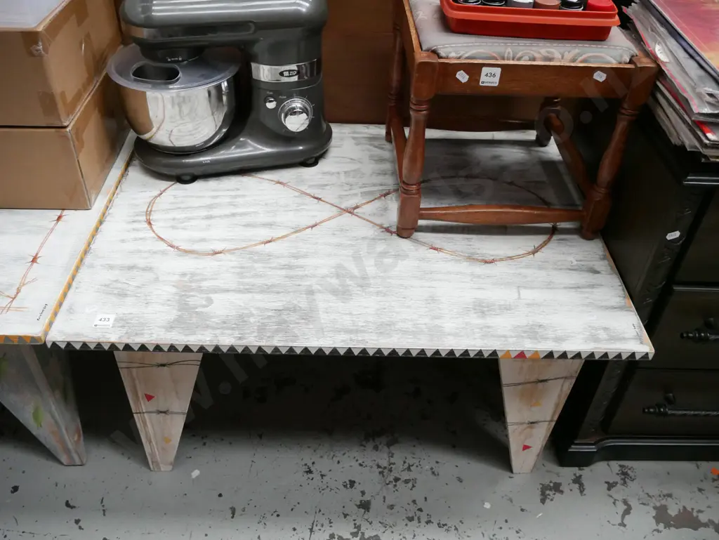hand painted barb wire decorated coffee table H-410 W-800 D-600 Image 1++