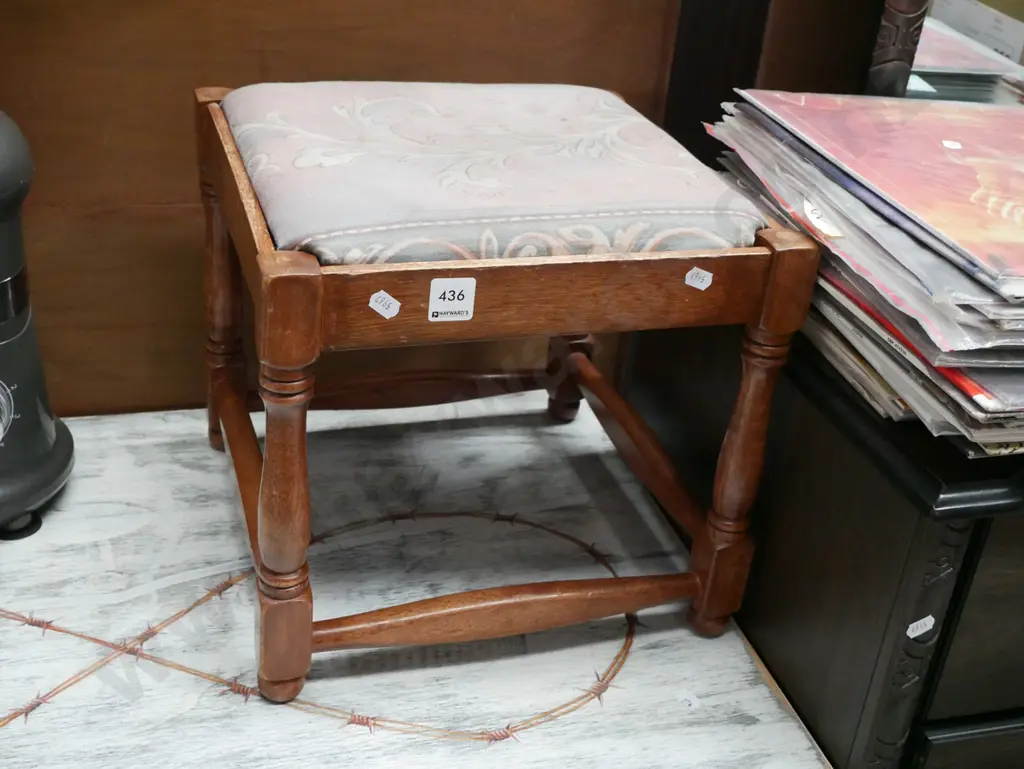 small upholstered oak stool Image 1++