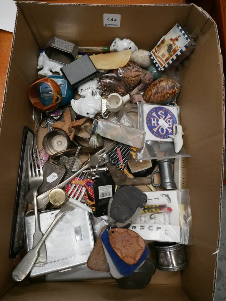 box; cutlery, cigarette tins, ornamental fish etc Image 1++