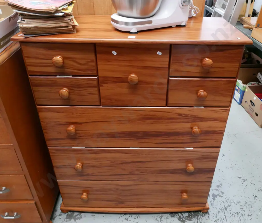 mdf faux wood veneer 8 drawer tallboy H-1090 W-900 D-400 Image 1++