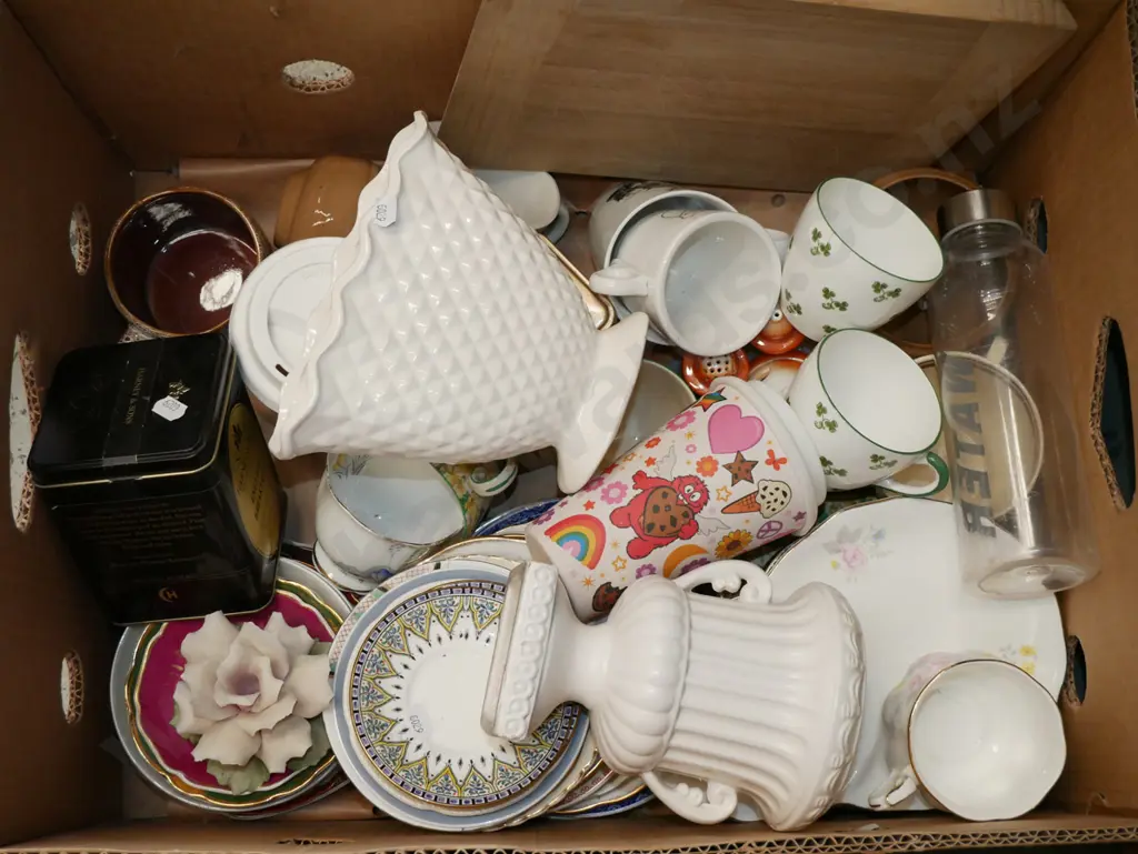box; vases, cups, saucers, ceramic floral ornaments etc Image 1++