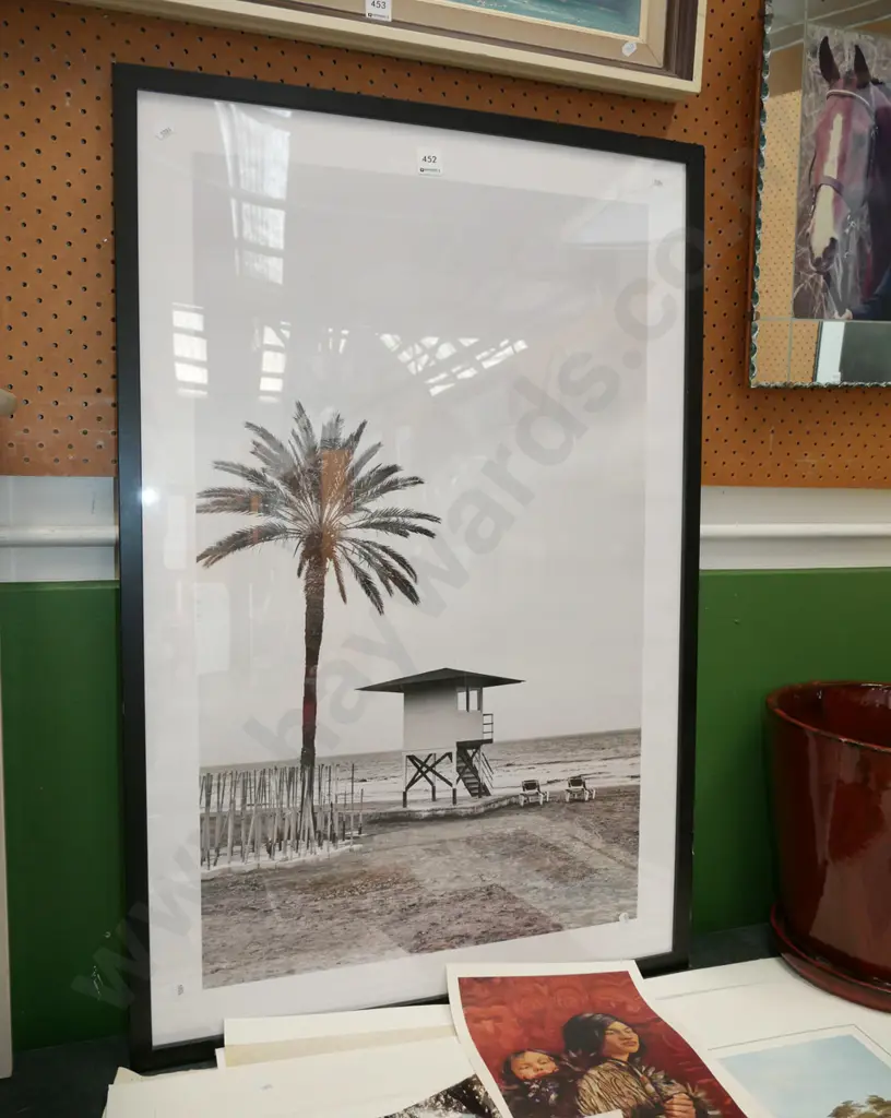 framed poster print - palm tree, lifeguard hut, beach Image 1++