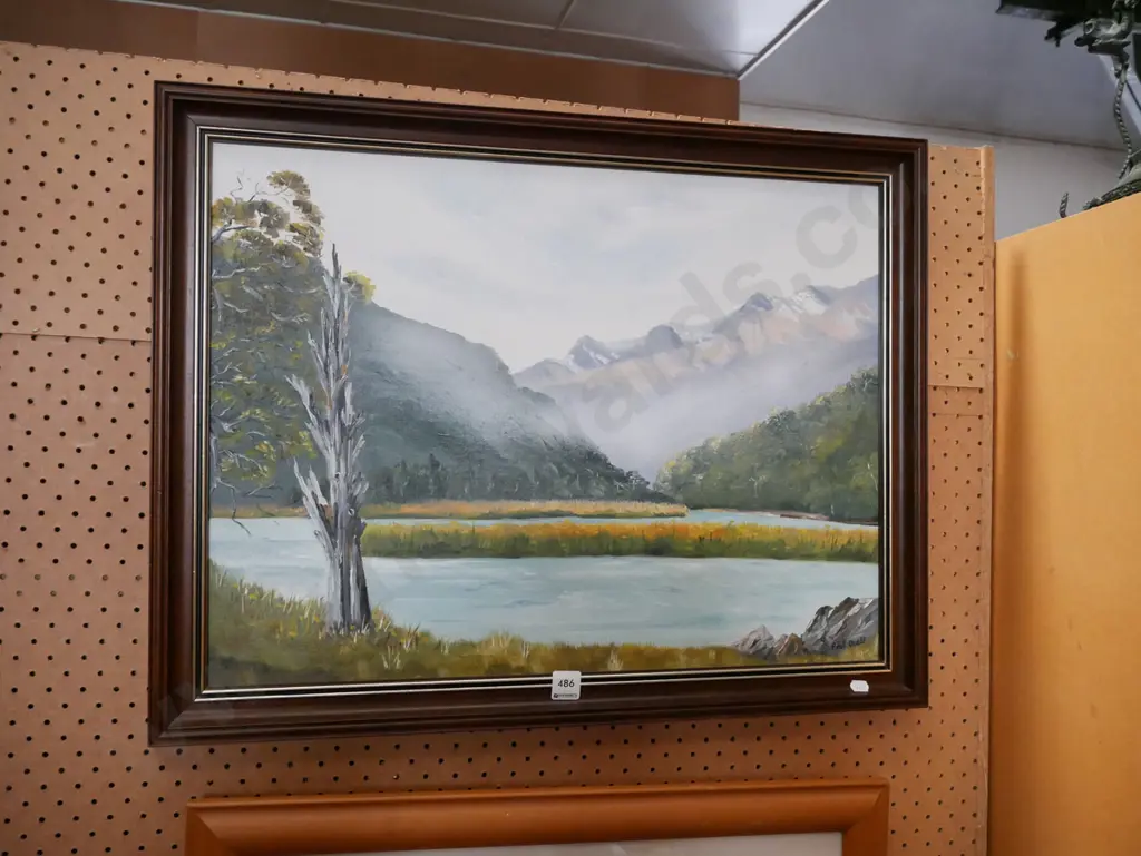 framed oil - lake and mountain scene Image 1++