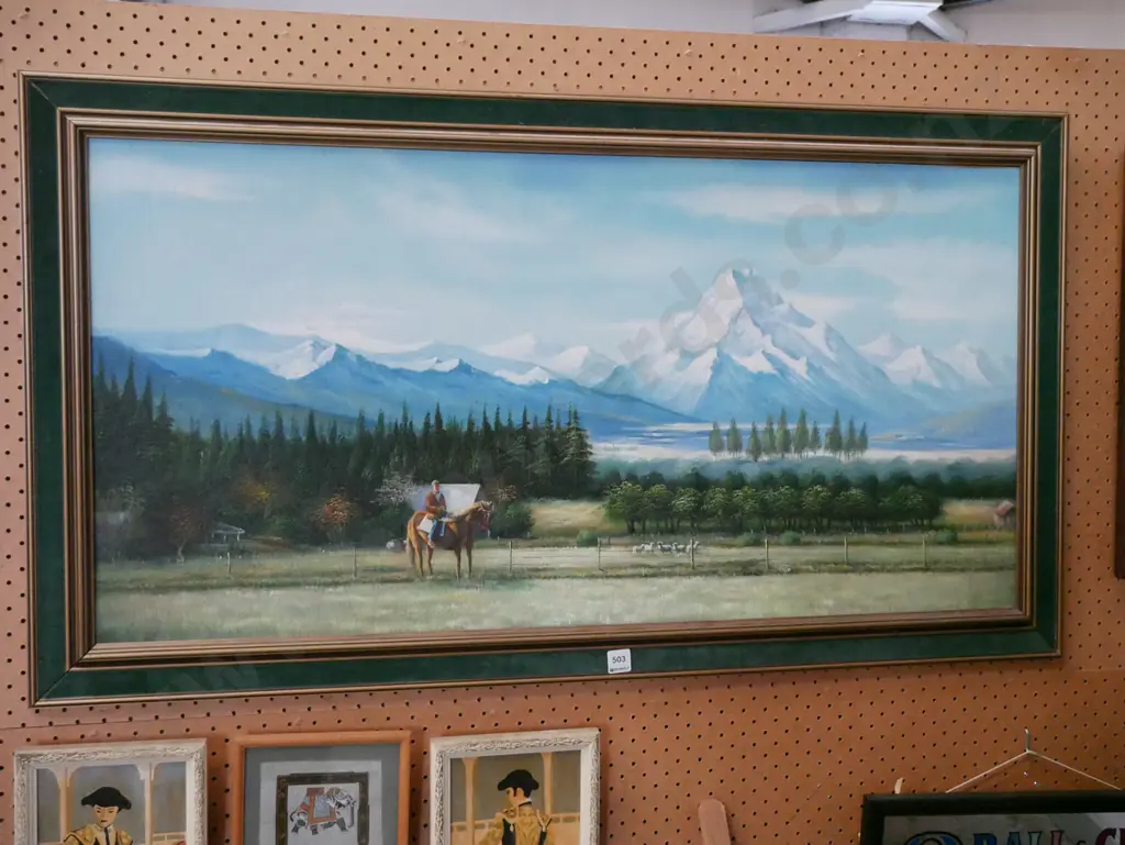framed oil - farm and mountain scene Image 1++