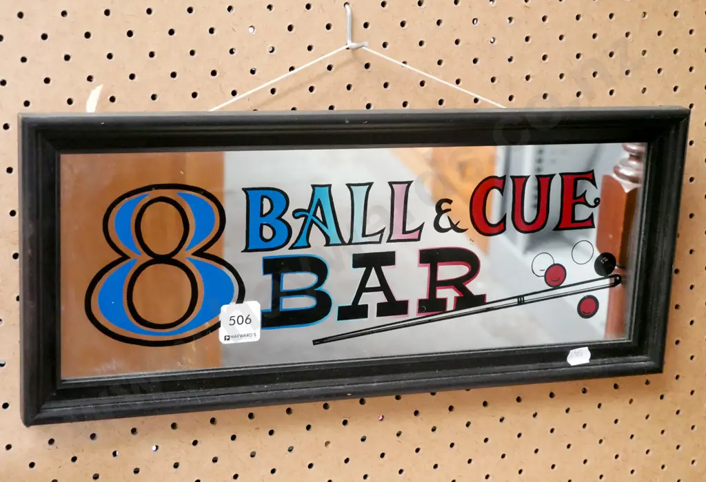 framed 8 ball and cue bar mirror sign Image 1++