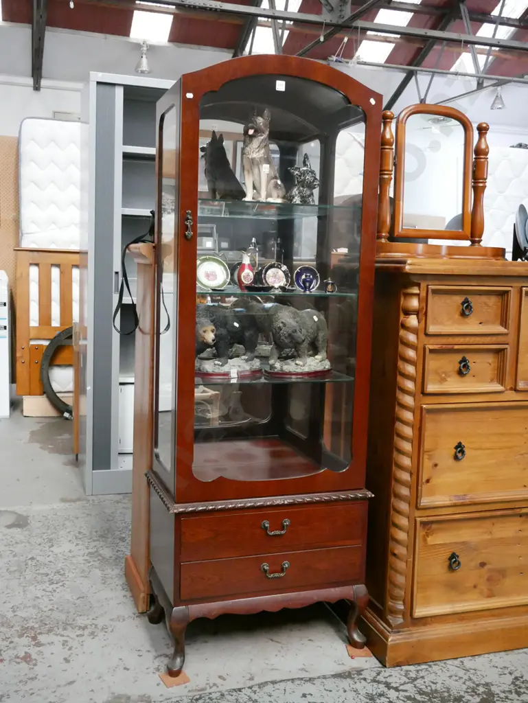 mahogany display cabinet with 2 drawers H-1750 W-585 D-370 Image 1++