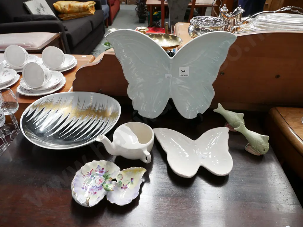 butterfly dish, German pottery bowl, invalid's mug etc Image 1++