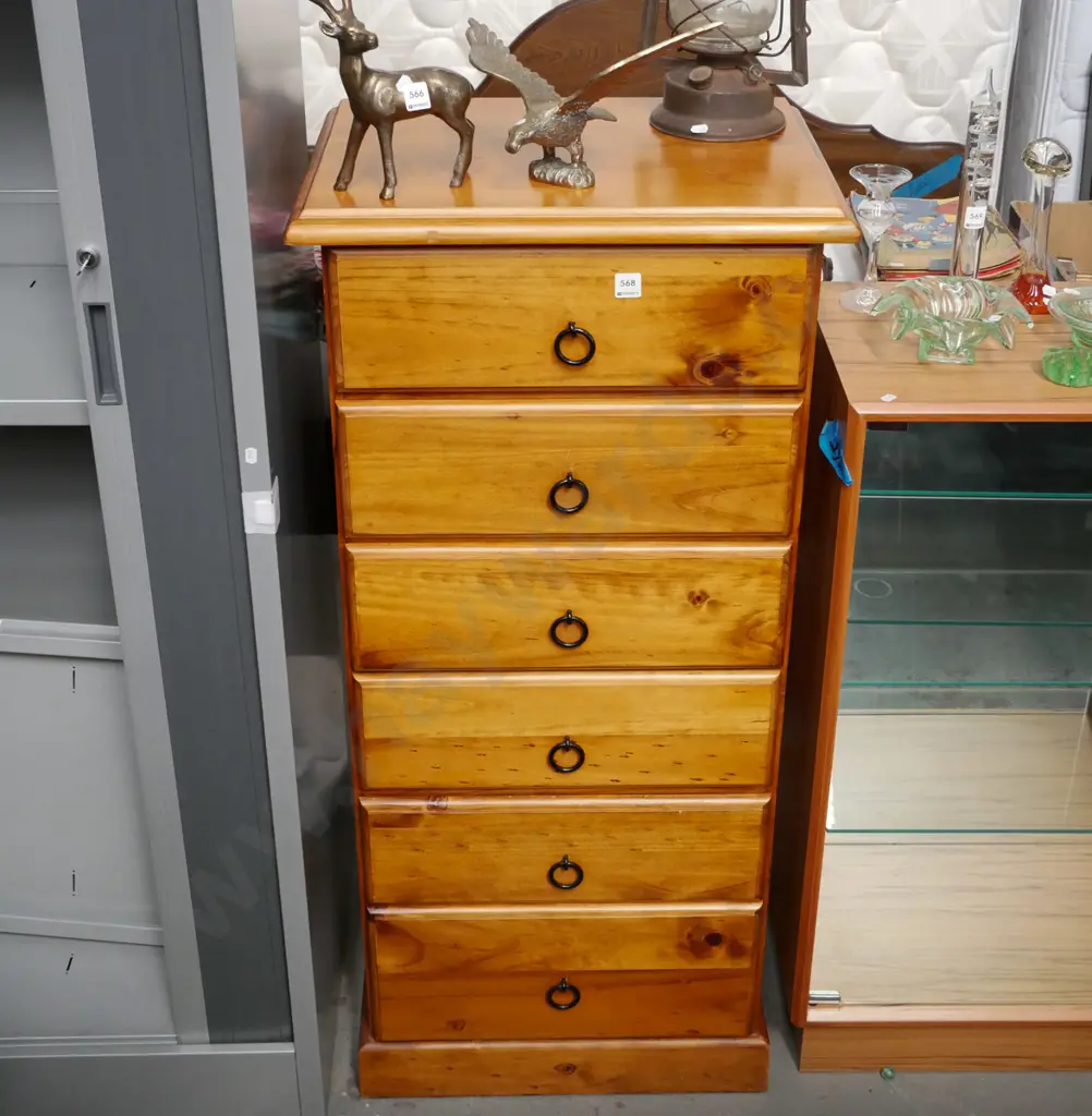 solid pine 6 drawer tall boy H-1190 W-550 D-400 Image 1++
