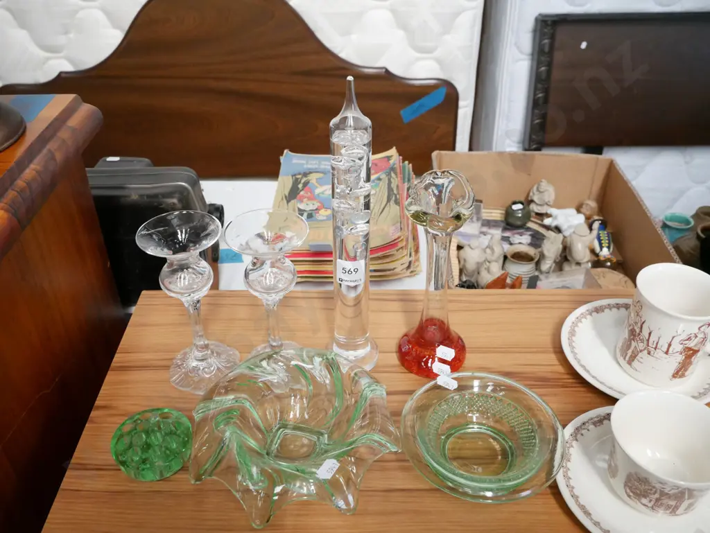 depression glass bowls, flower frog, Galileo thermometer etc Image 1++