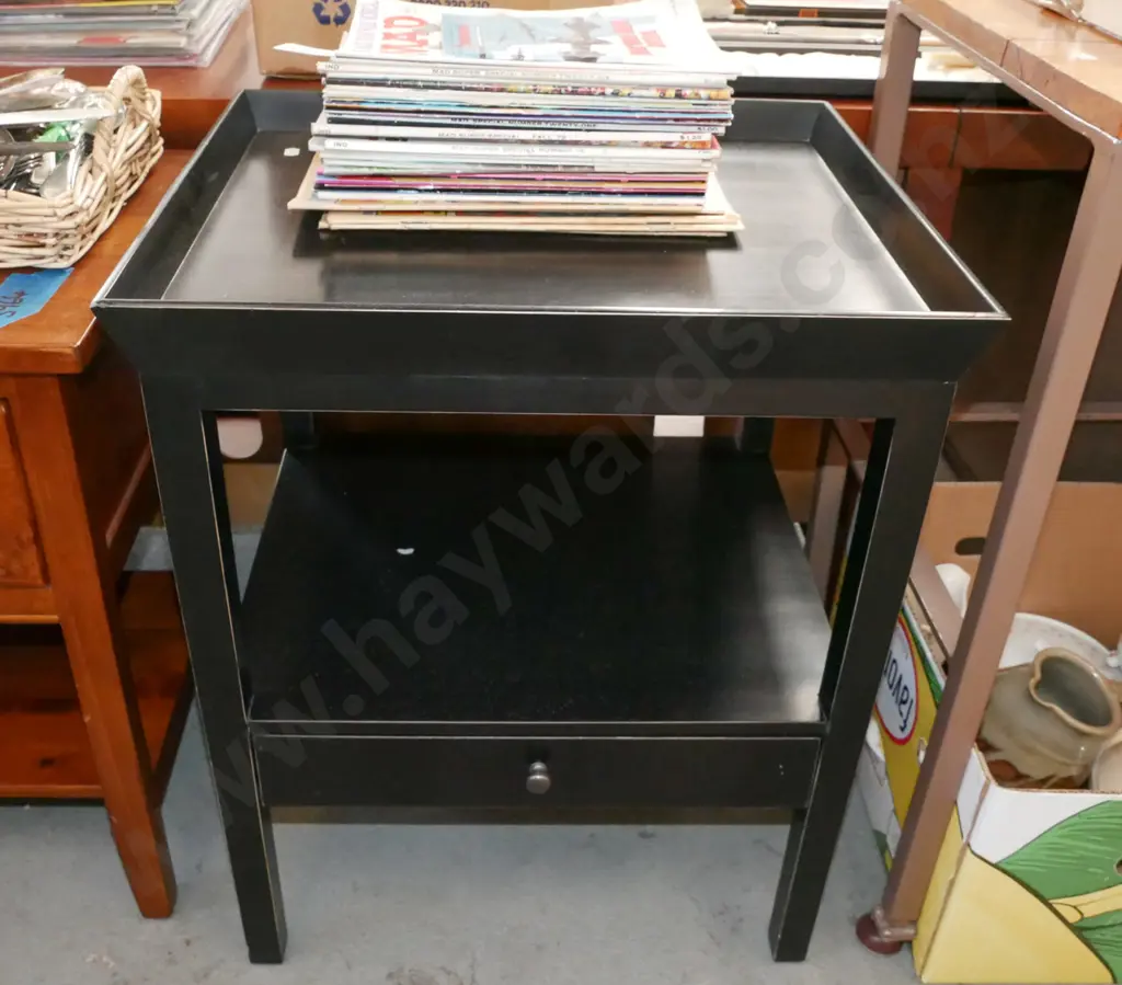 dark stained single drawer end table H-620 w-500 D-440 Image 1++