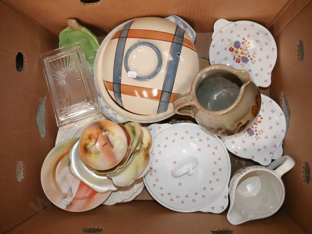 box; casseroles, bowls, glass cover cheese dish, jug etc Image 1++