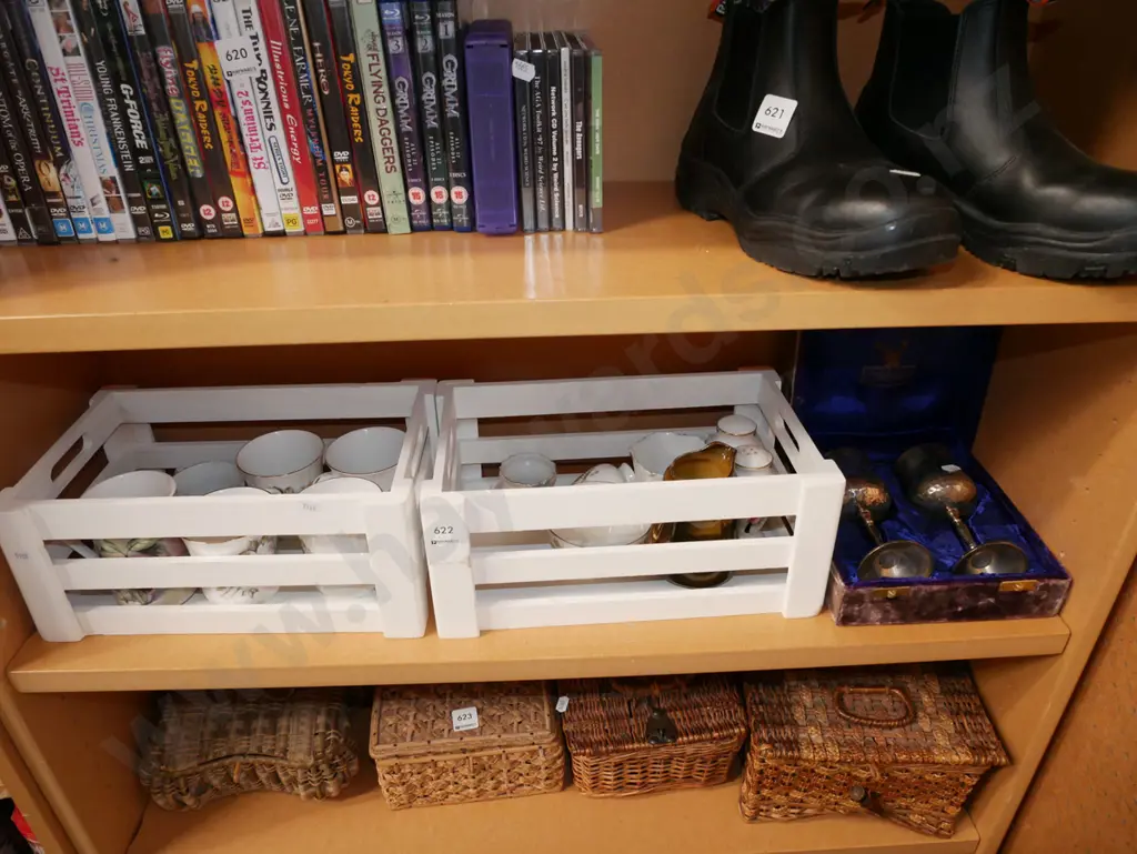 cased goblets 2 wooden crates etc Image 1++
