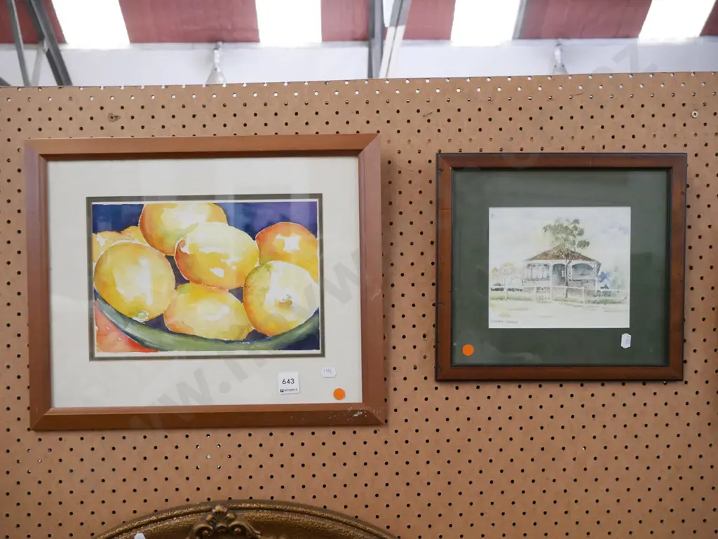 framed watercolours - house, lemons - orange dots Image 1++