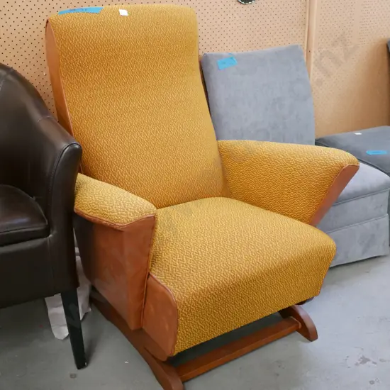orange fabric and brown vinyl retro rocking chair - excellent condition