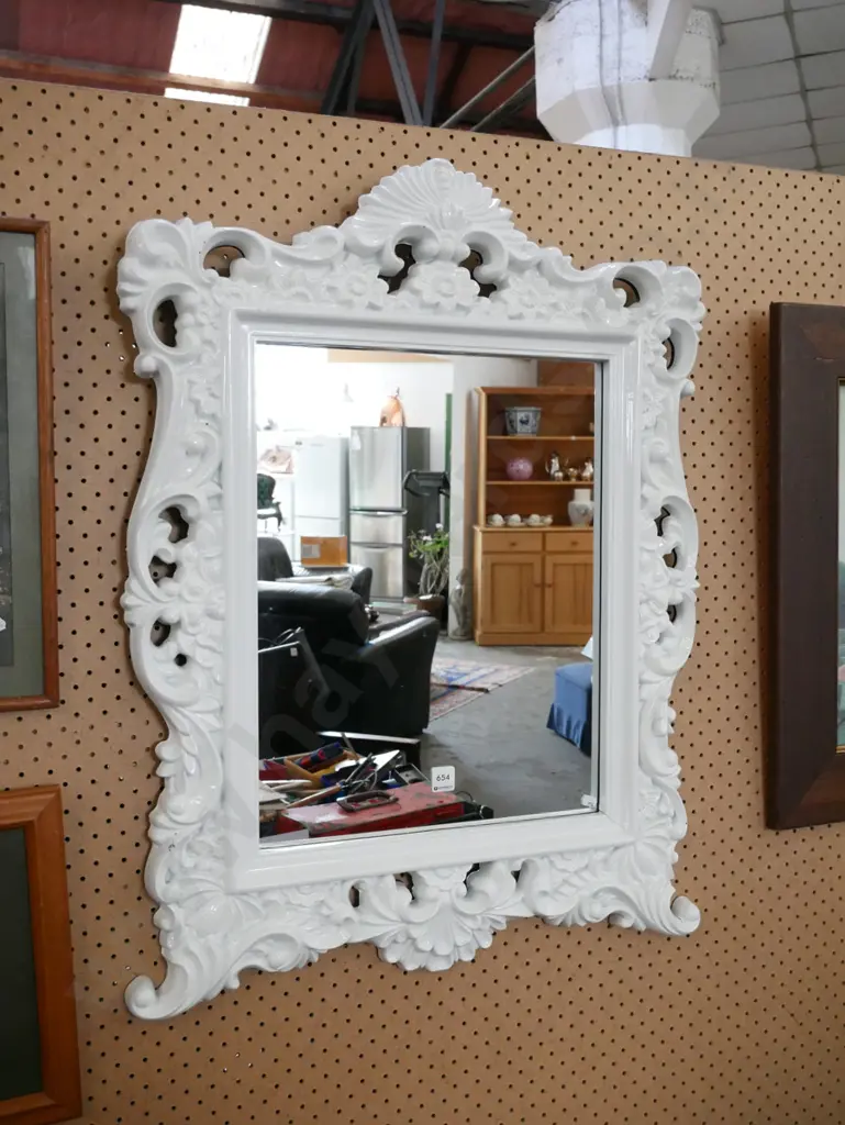 ornate white framed composite wall mirror Image 1++