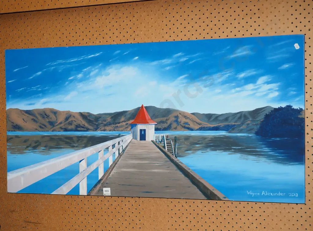Wayne Alexander 2013 - boxed acrylic on canvas - jetty on lake Image 1++