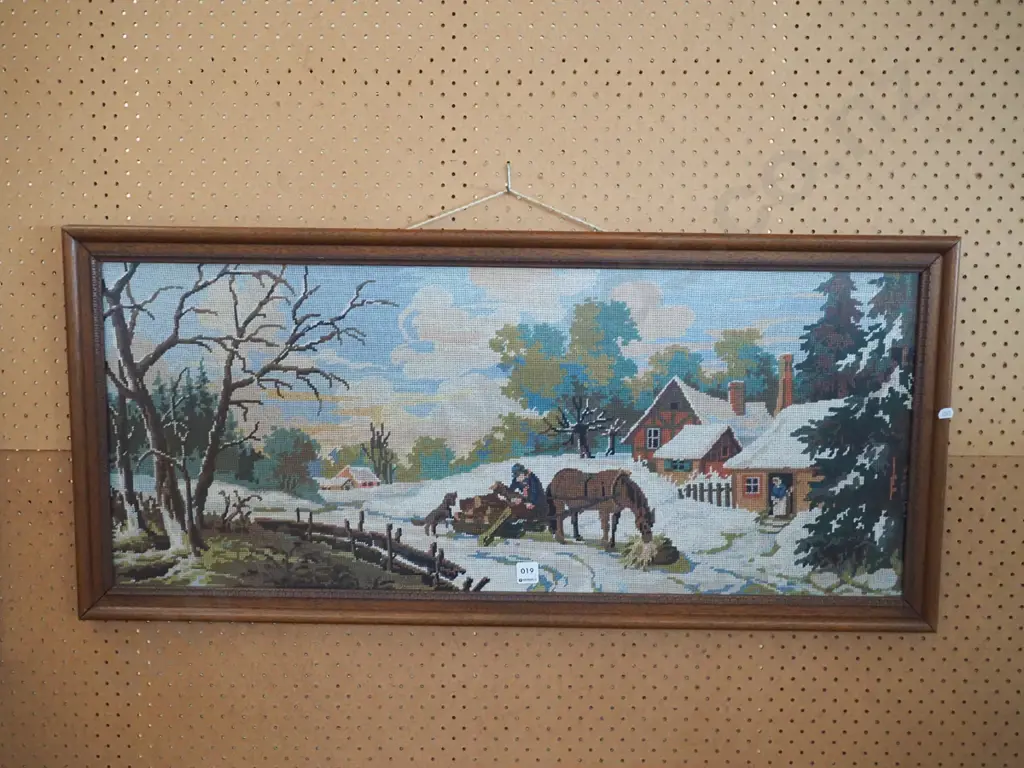 framed tapestry - gathering firewood Image 1++