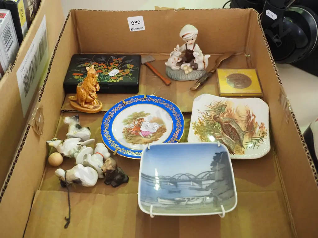 box; animal figurines, Royal Copenhagen dish, Limoges etc Image 1++
