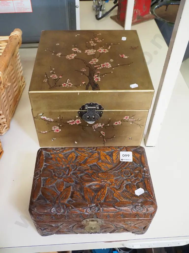 small carved camphor wood chest, 1 other chest Image 1++
