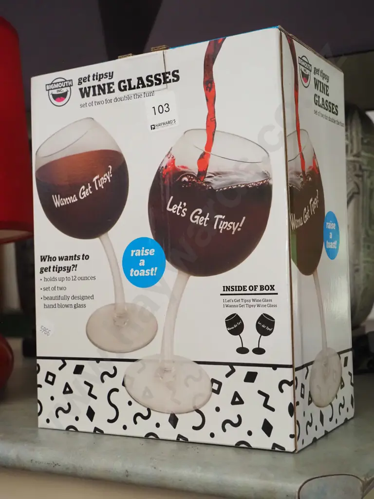 box of 2x Get Tipsy Wine glasses Image 1++