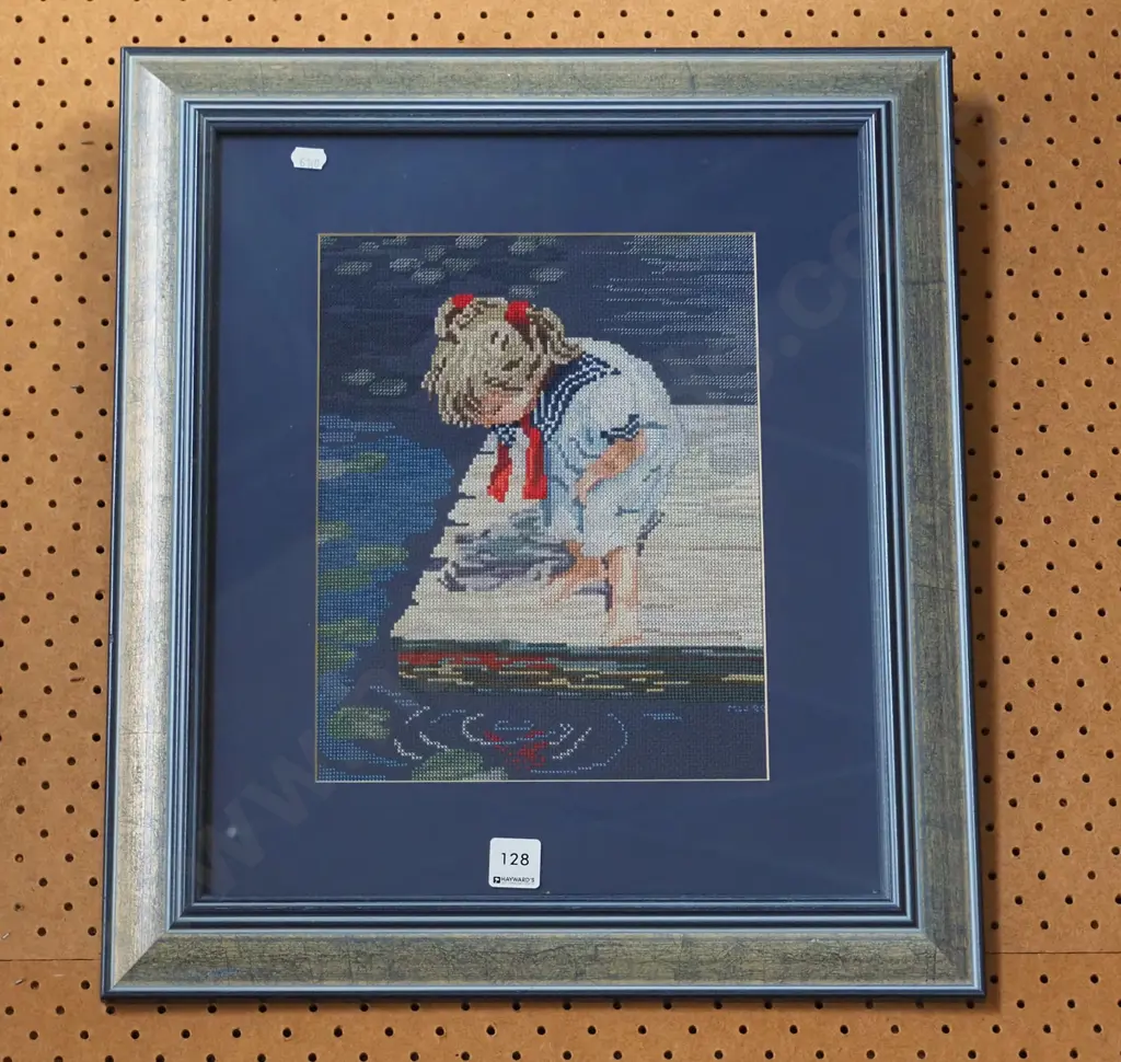 framed tapestry - girl looking at pond Image 1++
