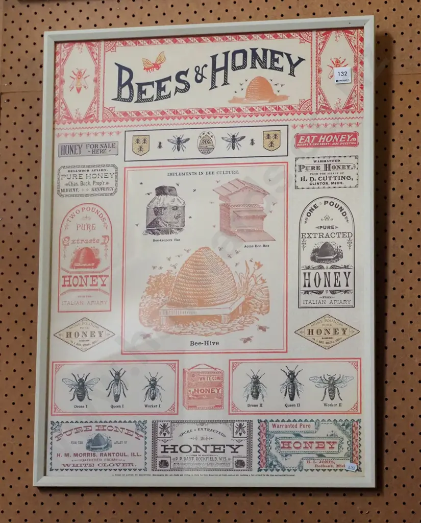 framed honey and bee poster print Image 1++