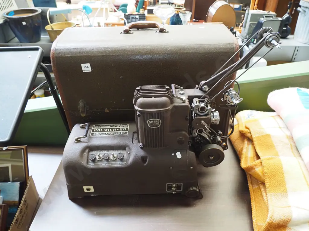 vintage Simplex-Ampro Premier 20 16mm sound cine projector with hard carry case Image 1++