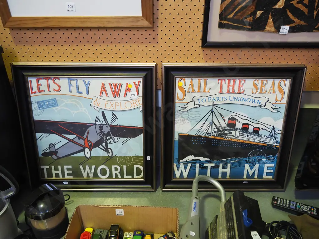 2x reproduction framed tourist promotional prints - yellow dots Image 1++