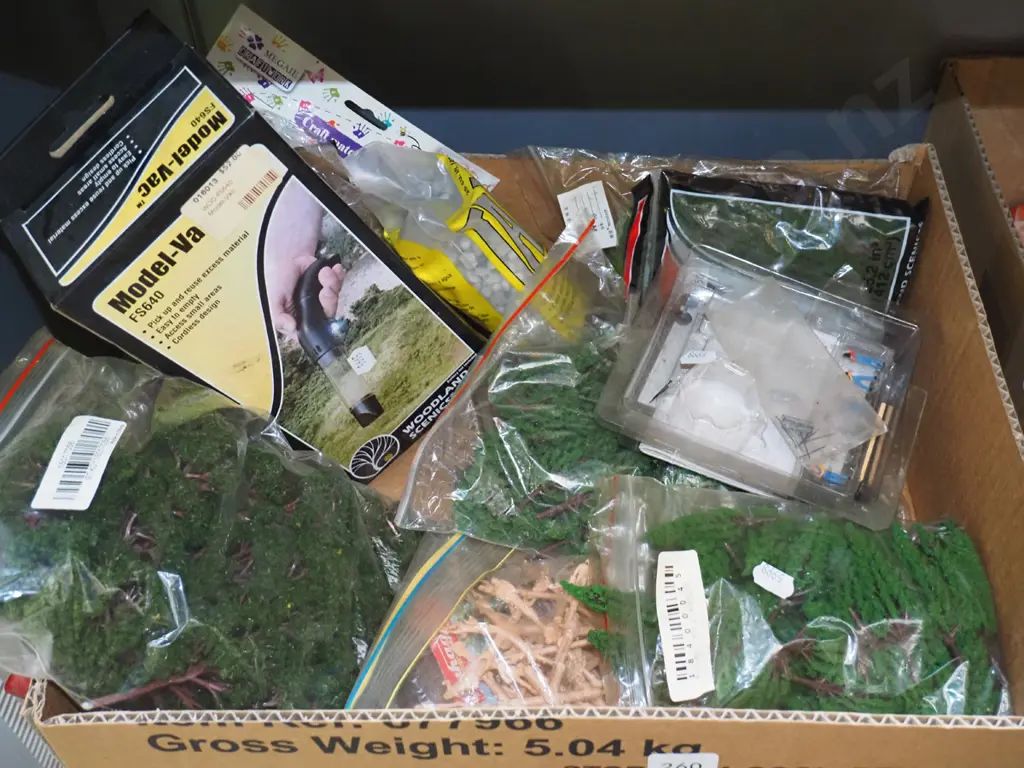 box; model train layout; trees, stones, small vacuum etc Image 1++