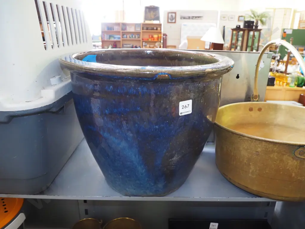 blue glazed garden planter H-310 Diam-370 Image 1++