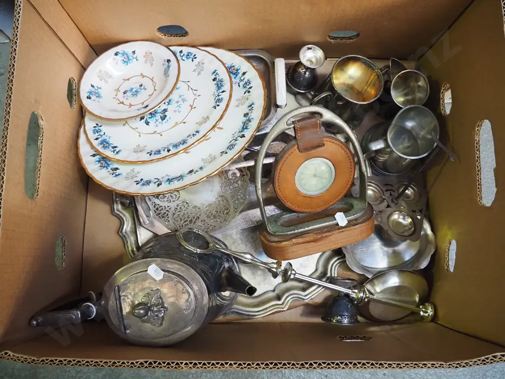 box; tankards, plated tea pots, plates etc Image 1++
