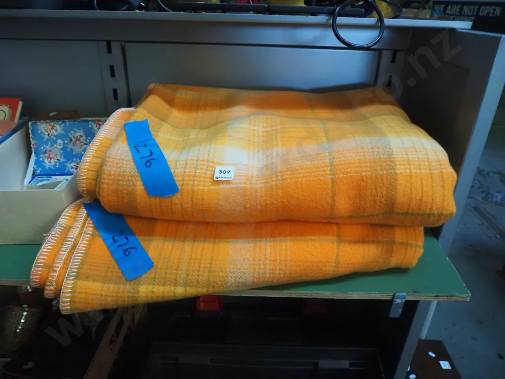 2x orange checked woollen blankets Image 1++