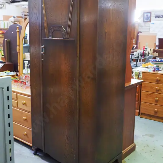 deco oak single door wardrobe H-1920 W-930 D-530 key in office