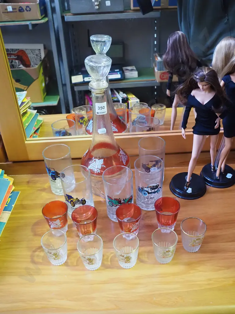 decanter set, vintage car glasses etc Image 1++